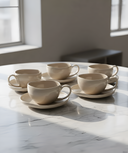 Almina Wave Biscuit Kaffeeservice 12-teilig – 6 Kaffeetassen mit Untertellern aus Porzellan, 215 ml