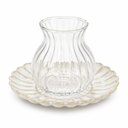 Teegläser mit Bloomy Teeuntertellern Set 12-teilig – 6 Teegläser 180 ml & 6 Porzellan Unterteller Creme
