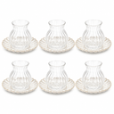 Teegläser mit Bloomy Teeuntertellern Set 12-teilig – 6 Teegläser 180 ml & 6 Porzellan Unterteller Creme