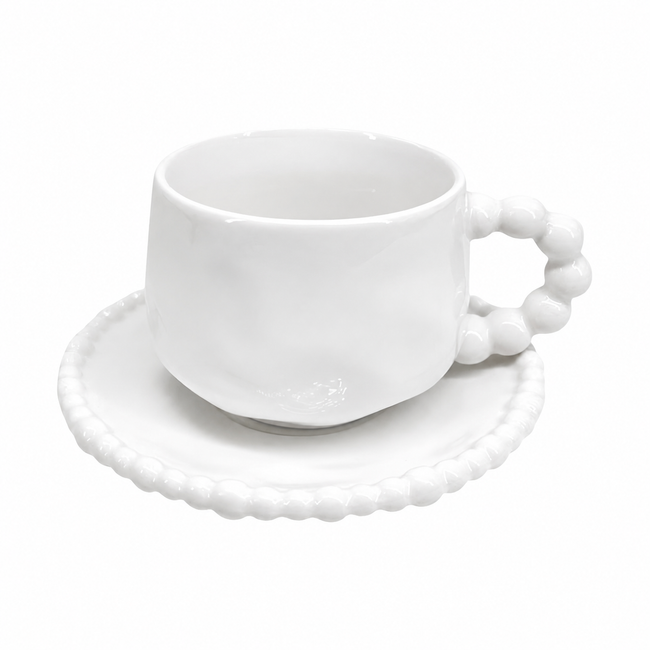 Kaffeetassen Set mit Untertassen 12-teilig 180 ml – Pearly Porzellan Weiß