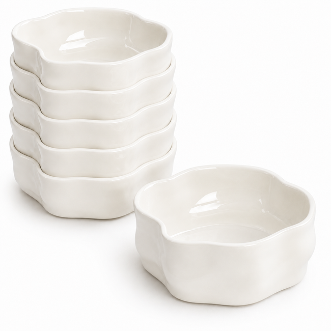 Nordic Müslischalen Set Weiss Glänzend 6-teilig – Porzellan Dessertschalen 12 cm