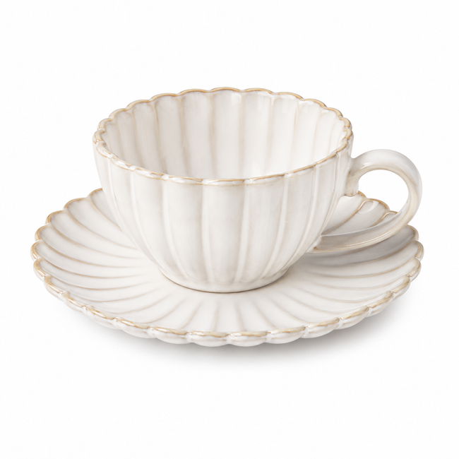 Almina Bloomy Kaffeeservice 12-teilig aus Porzellan für 6 Personen – Creme
