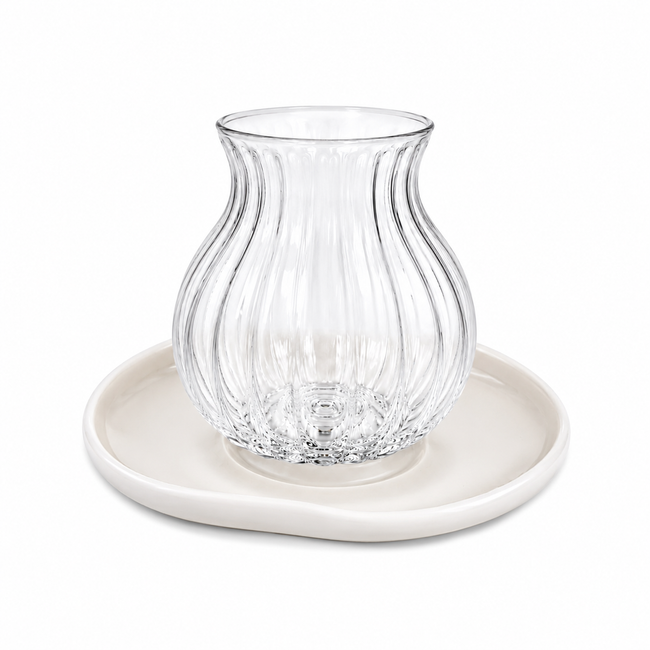 Teegläser mit Untertassen 12-teilig für 6 Personen – 180 ml, Weiss-Beige