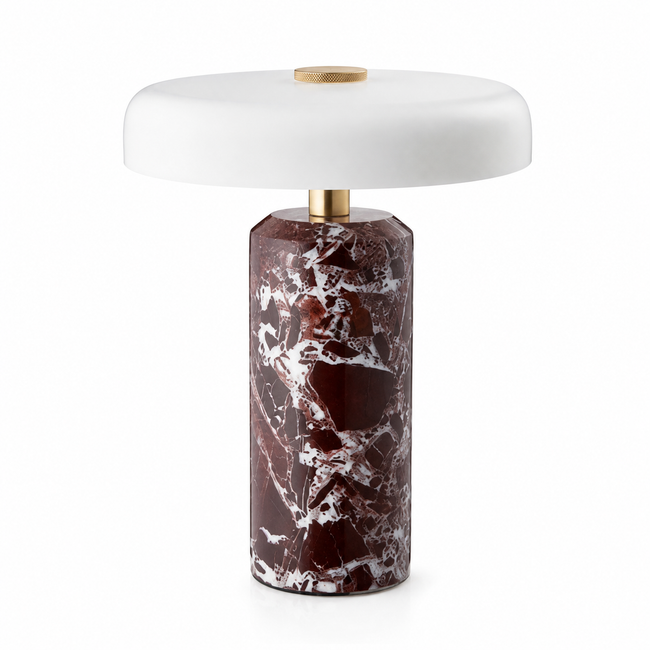Akku Tischlampe aus violettem Naturmarmor mit Glasschirm – 23 cm