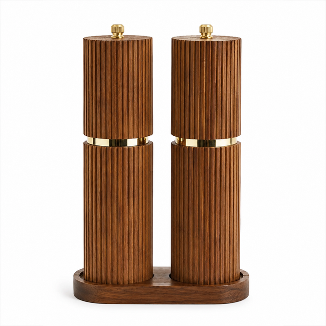 Salz- & Pfeffermühlen-Set aus Holz mit Ständer – 2-teilig, Braun