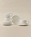 Kaffeetassen Set mit Untertassen 12-teilig 180 ml – Pearly Porzellan Weiß