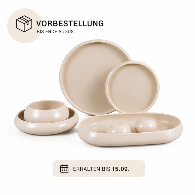⚠️Vorbestellung⚠️ - Almina Lissa Bonna Biscuit Geschirrset 27-teilig aus Porzellan für 6 Personen – Beige