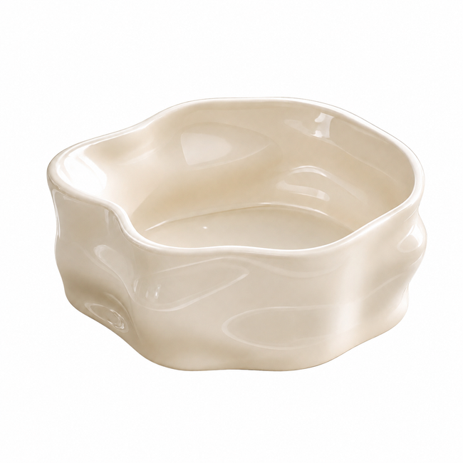 Nordic Salatschüssel Creme Glänzend 23 cm – Porzellan Obstschale & Servierschüssel