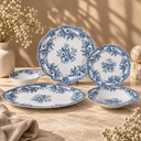 Vintage Tafelservice 25-teilig für 6 Personen – Porzellan – Weiss/Blau