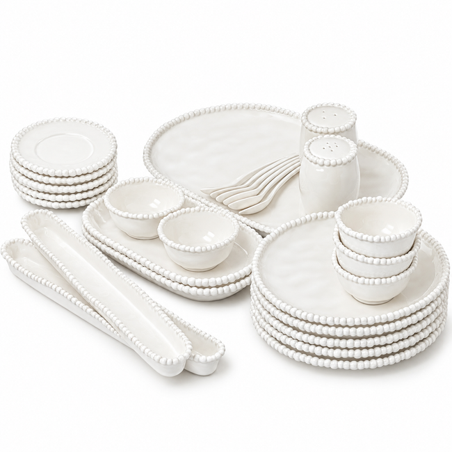 Almina Pearly Frühstücksset 31-teilig für 6 Personen – Porzellan – Weiss