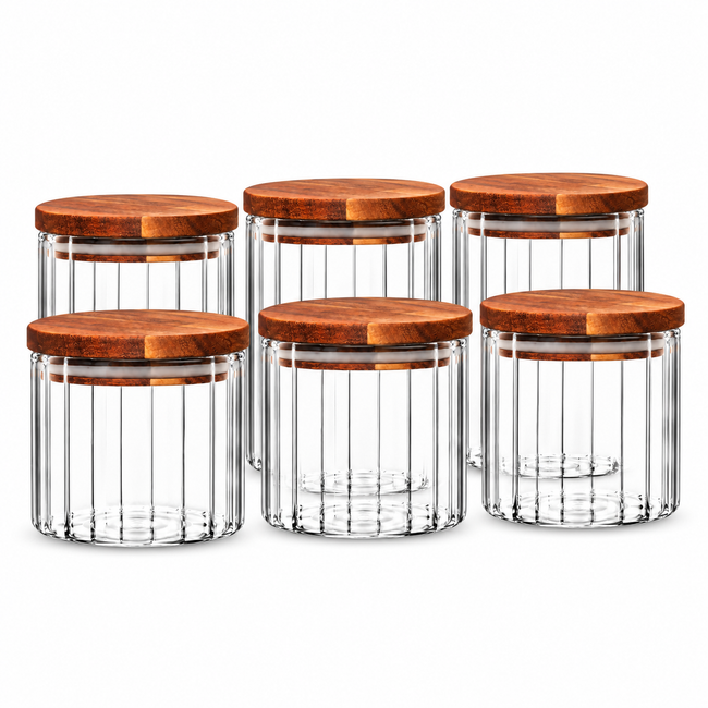 Vorratsgläser 6er Set mit Akazienholzdeckel – 500 ml | Borosilikatglas