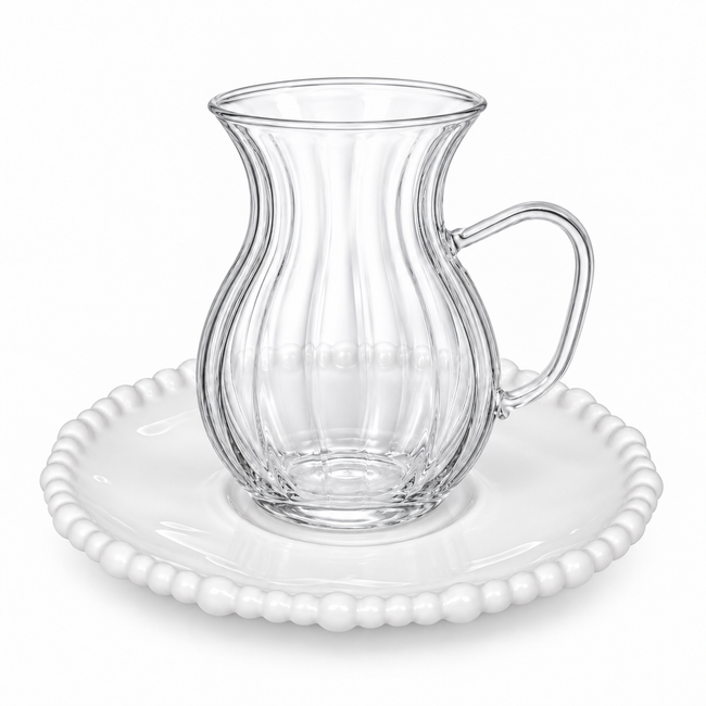 Teegläser mit Untertassen 12-teilig – 220 ml – Weiss