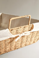 Wäschekorb geflochten mit Deckel & Leinenfutter – Natur, 58 × 40 × 15 cm