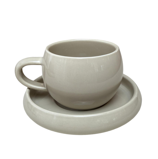 Kaffeeservice 12-teilig für 6 Personen – Kaffeetassen mit Untertassen, Beige, 220 ml